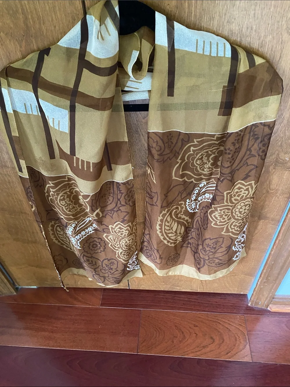 Brown Floral and Geometric Lightweight Scarf